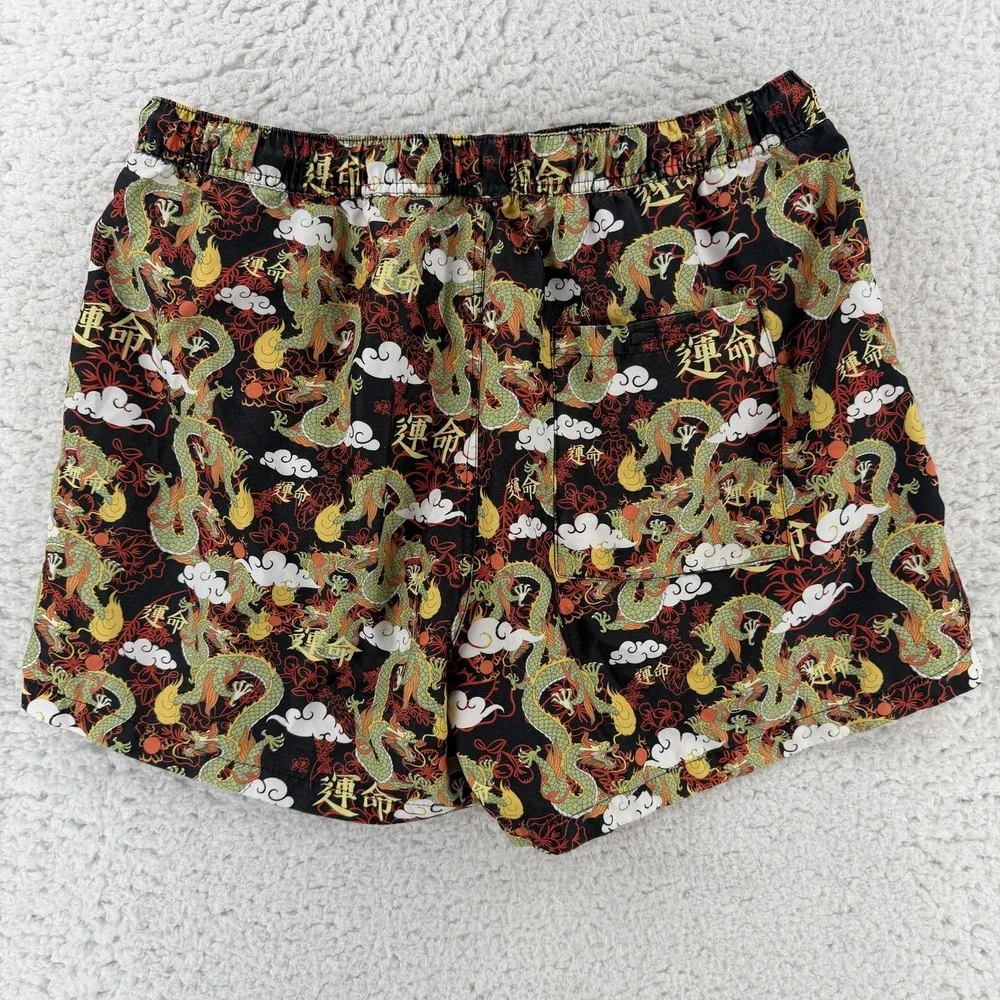 Empyre Swim Shorts Mens 2XL Black Dragon Print Trunks Mesh Lined Quick Dry Beach